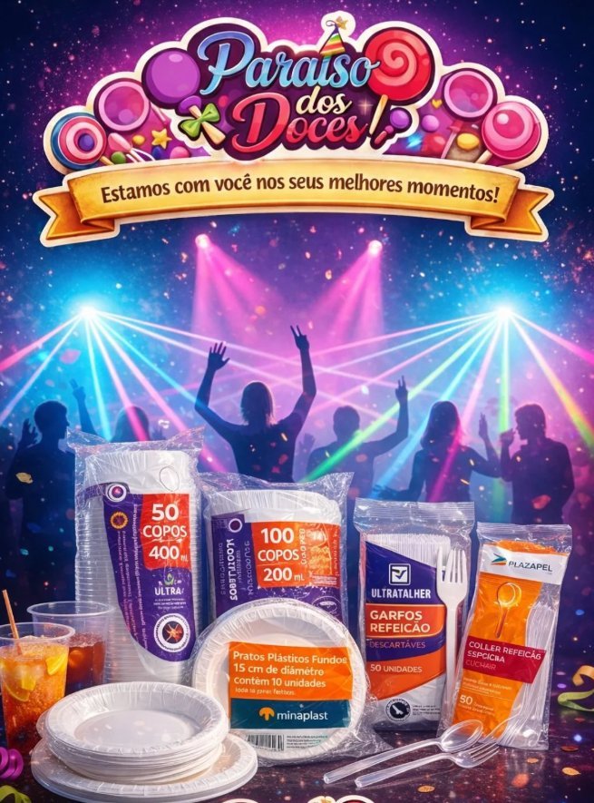 Copos, pratos, talheres descartáveis para festas