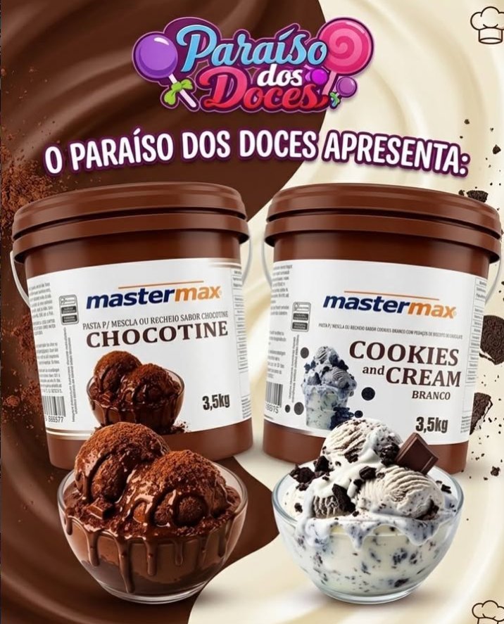 Mastermax Chocotine e Cookies and Cream — pasta para confeitaria
