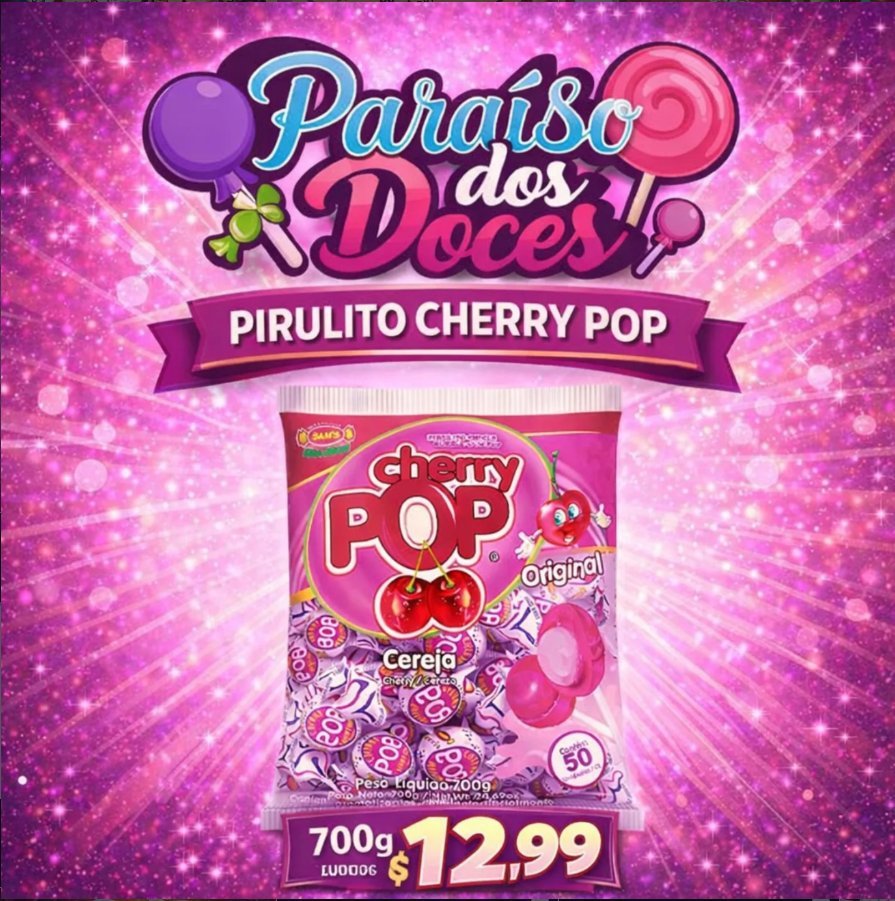 Pirulito Cherry Pop 700g por R$ 12,99